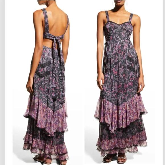 ROCOCO SAND Dresses & Skirts - Rococo Sand Nott Sweetheart Tiered Metallic Purple Paisley Maxi Dress Size S